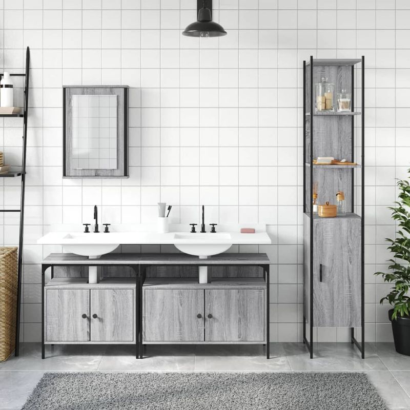 Casa si Gradina - Mobilier - Seturi de mobilier - Seturi baie - Set mobilier de baie, 4 piese, gri sonoma, lemn prelucrat - Infinity.ro