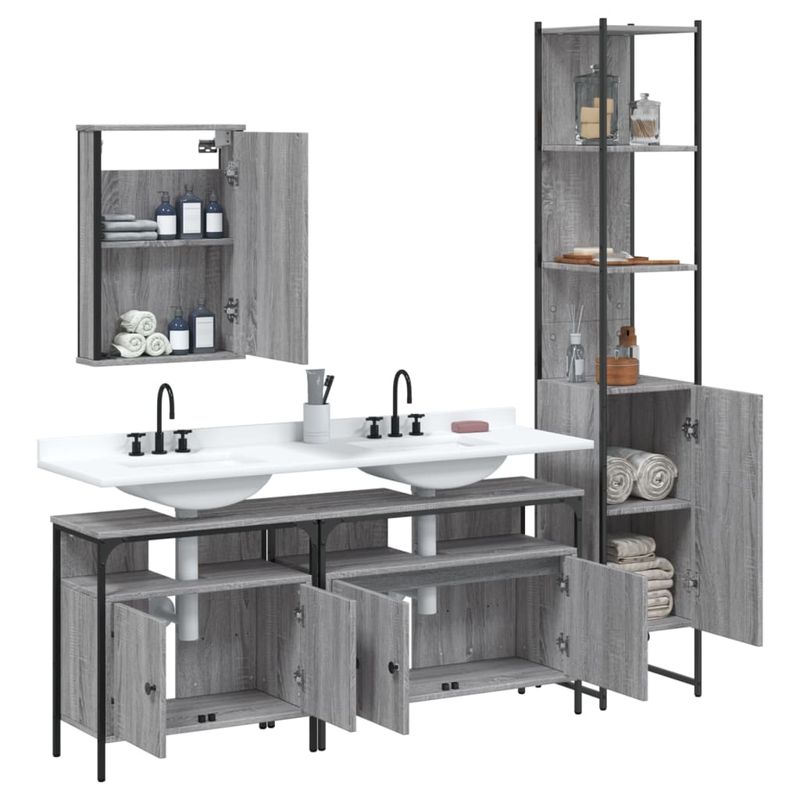 Casa si Gradina - Mobilier - Seturi de mobilier - Seturi baie - Set mobilier de baie, 4 piese, gri sonoma, lemn prelucrat - Infinity.ro