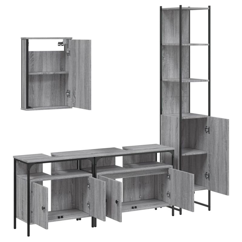 Casa si Gradina - Mobilier - Seturi de mobilier - Seturi baie - Set mobilier de baie, 4 piese, gri sonoma, lemn prelucrat - Infinity.ro