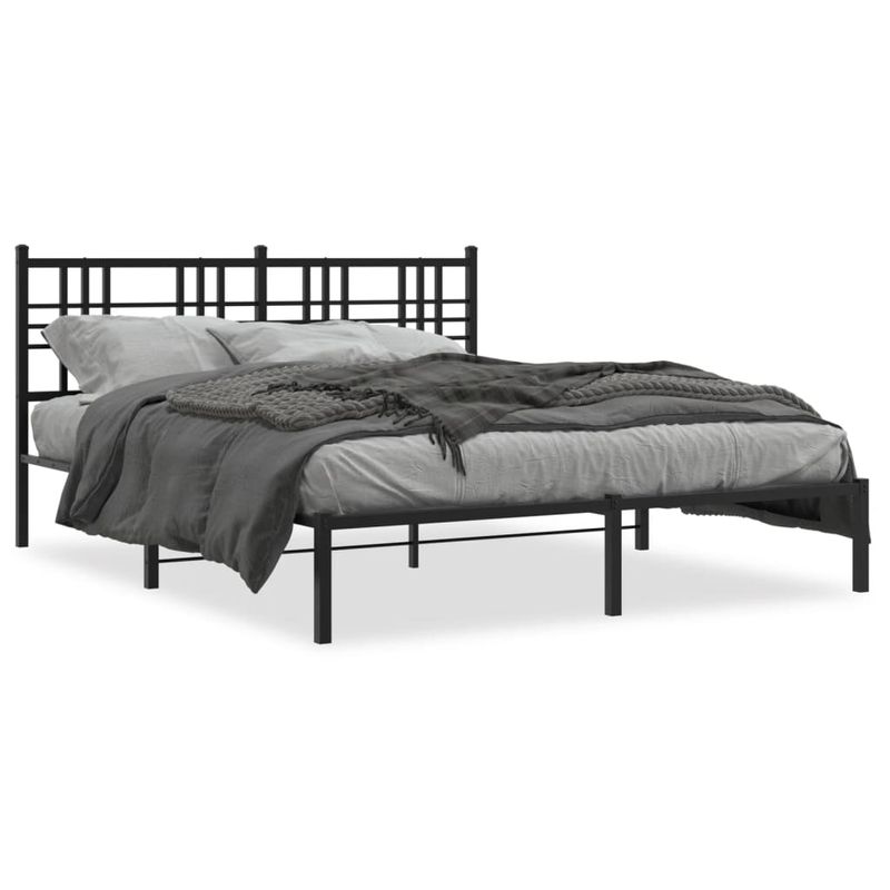 Casa si Gradina - Mobilier - Paturi si accesorii - Paturi - Cadru de pat metalic cu tablie, negru, 150x200 cm - Infinity.ro