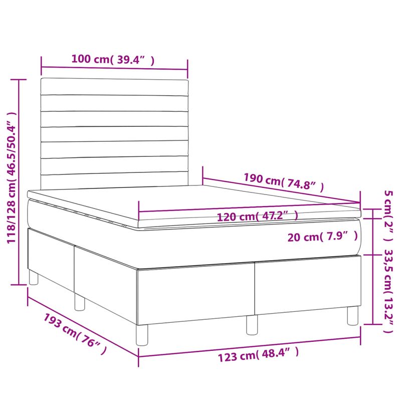 Casa si Gradina - Mobilier - Paturi si accesorii - Paturi - Pat box spring cu saltea, maro inchis, 120x190 cm, textil - Infinity.ro