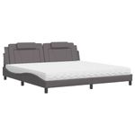 Casa si Gradina - Mobilier - Paturi si accesorii - Paturi - Pat cu saltea, gri, 200x200 cm, piele ecologica - Infinity.ro