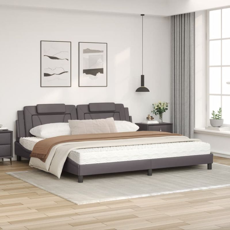 Casa si Gradina - Mobilier - Paturi si accesorii - Paturi - Pat cu saltea, gri, 200x200 cm, piele ecologica - Infinity.ro