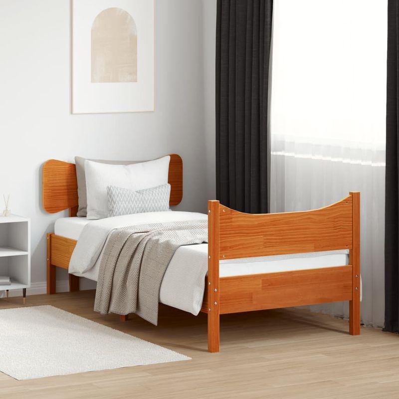Casa si Gradina - Mobilier - Paturi si accesorii - Paturi - Cadru de pat cu tablie, maro ceruit, 100x200 cm, lemn masiv pin - Infinity.ro