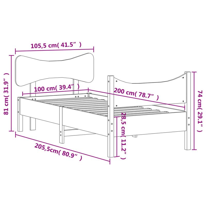 Casa si Gradina - Mobilier - Paturi si accesorii - Paturi - Cadru de pat cu tablie, maro ceruit, 100x200 cm, lemn masiv pin - Infinity.ro