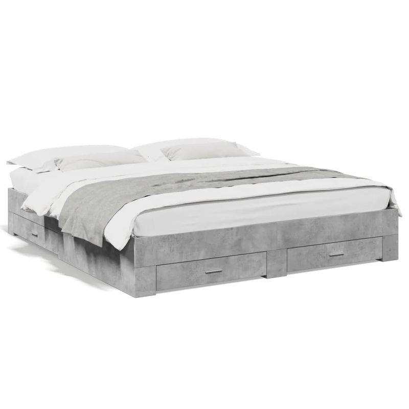 Casa si Gradina - Mobilier - Paturi si accesorii - Paturi - Cadru de pat cu sertare gri beton 200x200 cm lemn prelucrat - Infinity.ro