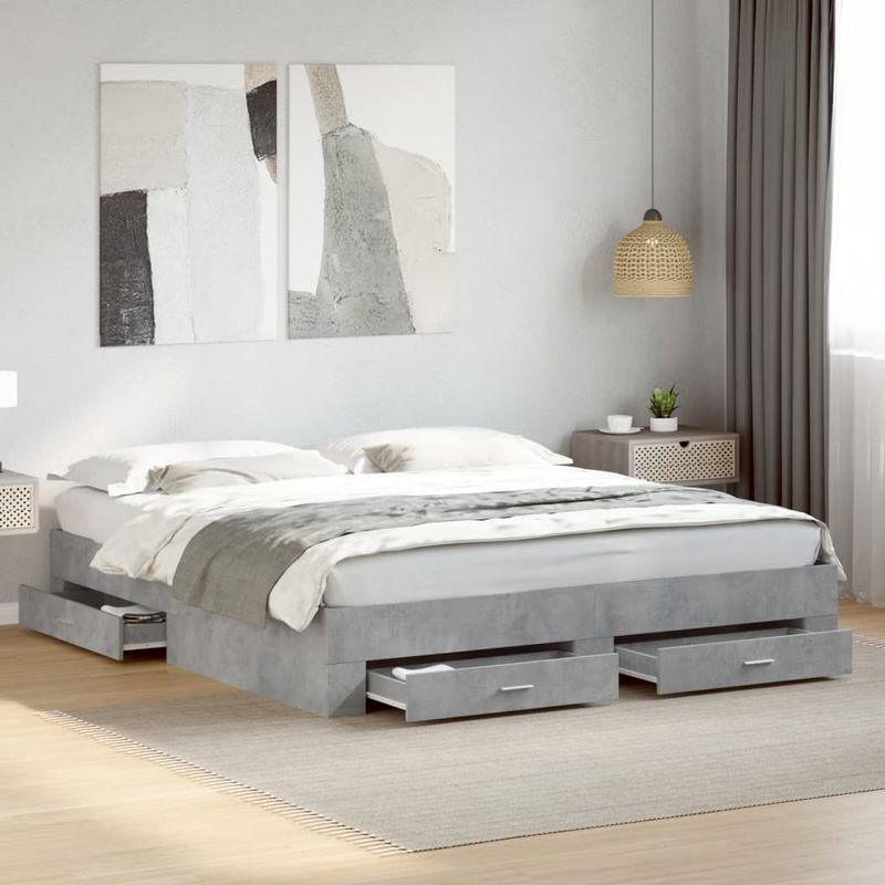 Casa si Gradina - Mobilier - Paturi si accesorii - Paturi - Cadru de pat cu sertare gri beton 200x200 cm lemn prelucrat - Infinity.ro