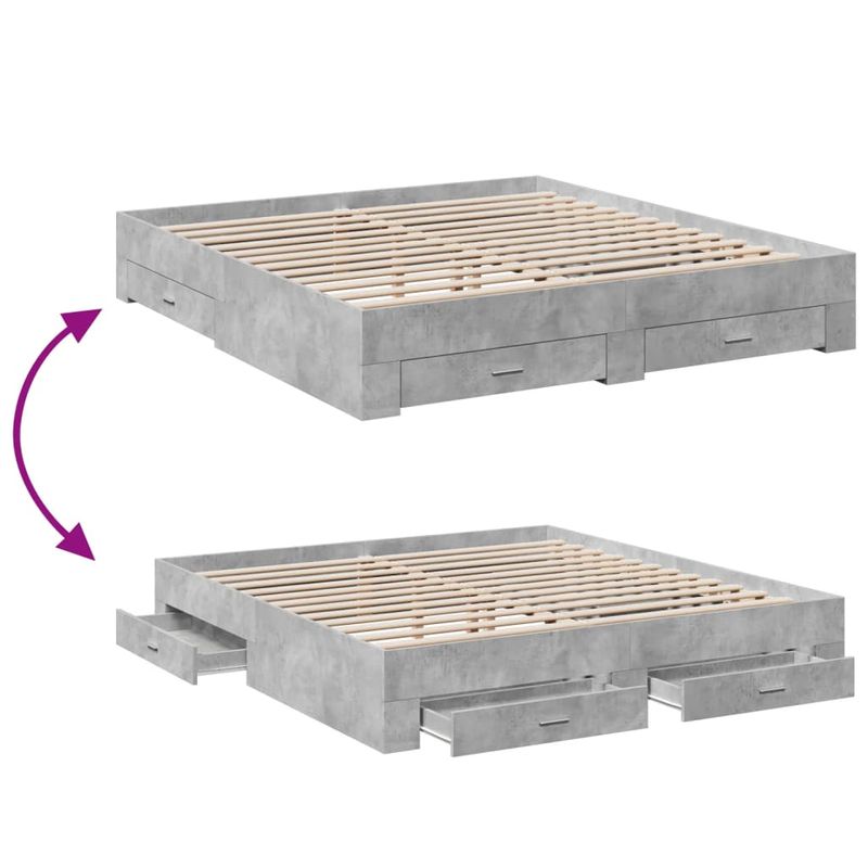 Casa si Gradina - Mobilier - Paturi si accesorii - Paturi - Cadru de pat cu sertare gri beton 200x200 cm lemn prelucrat - Infinity.ro