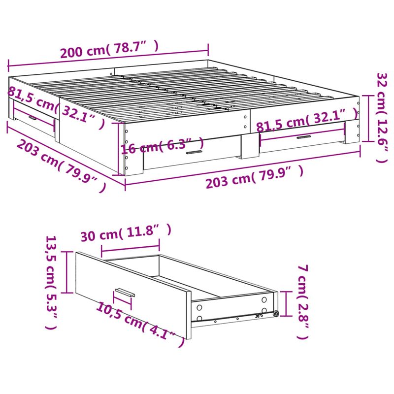Casa si Gradina - Mobilier - Paturi si accesorii - Paturi - Cadru de pat cu sertare gri beton 200x200 cm lemn prelucrat - Infinity.ro