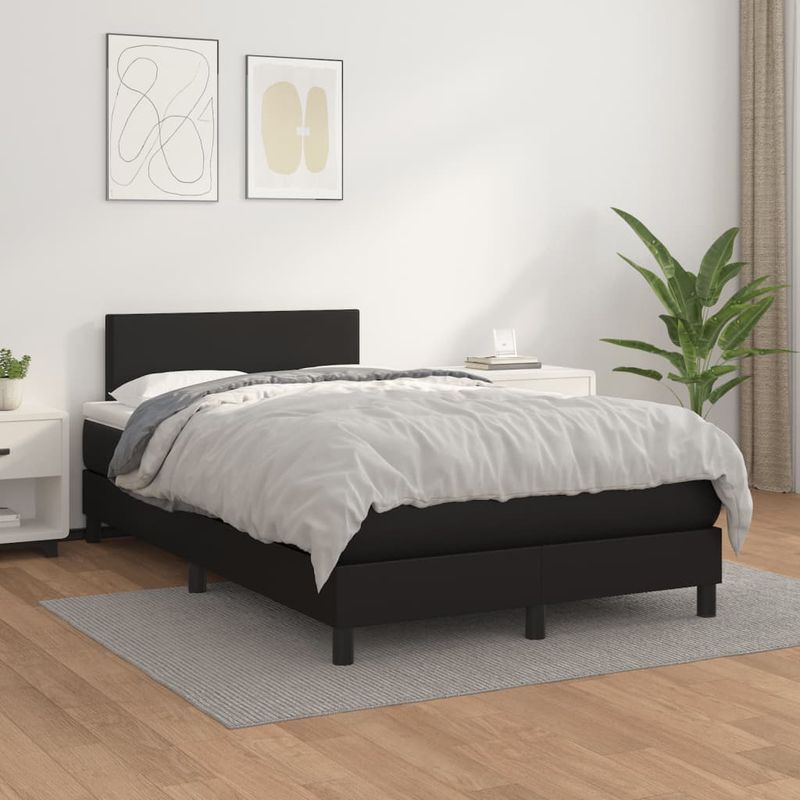 Casa si Gradina - Mobilier - Paturi si accesorii - Paturi - Pat box spring cu saltea, negru, 120x190 cm, piele ecologica - Infinity.ro