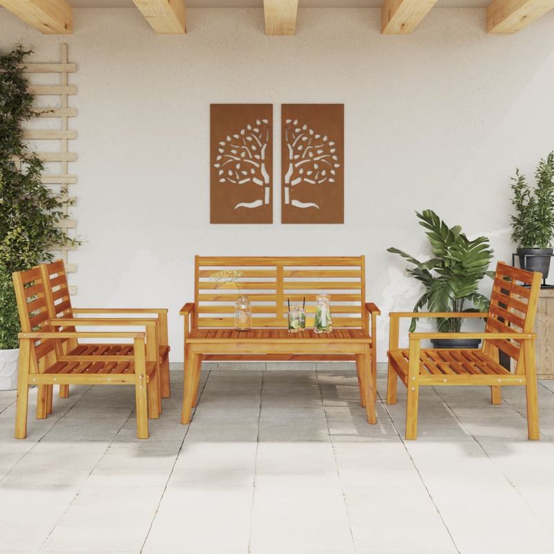 Casa si Gradina - Gradina si terasa - Mobilier exterior - Seturi mobila gradina - Set lounge de gradina 5 piese din lemn masiv de salcam, model 2x scaun + 2x bancă + masă - Infinity.ro