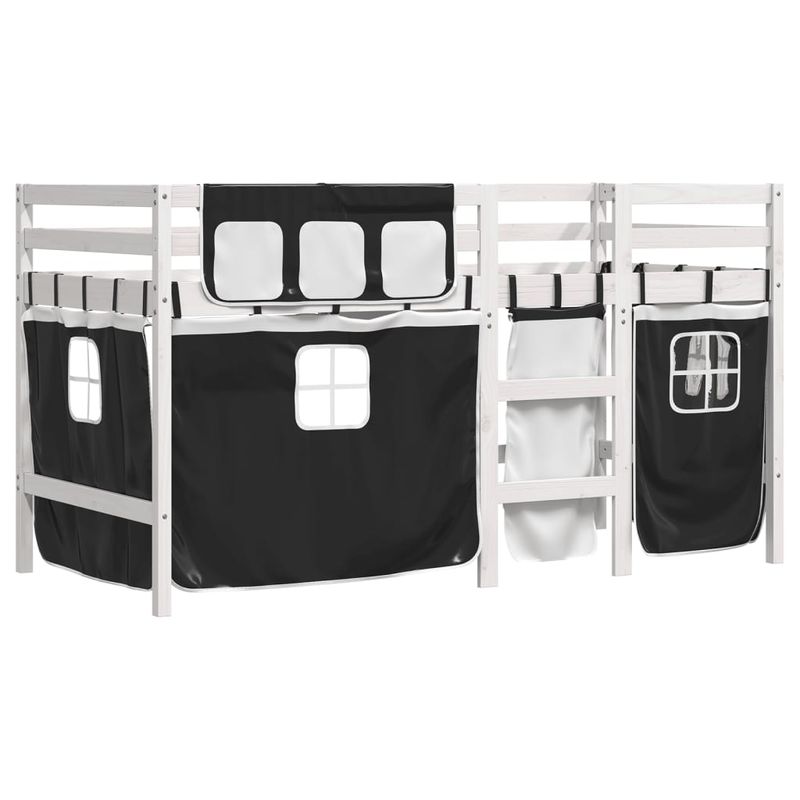 Casa si Gradina - Mobilier - Paturi si accesorii - Paturi - Pat etajat de copii perdele, alb/negru 90x190 cm lemn masiv pin - Infinity.ro