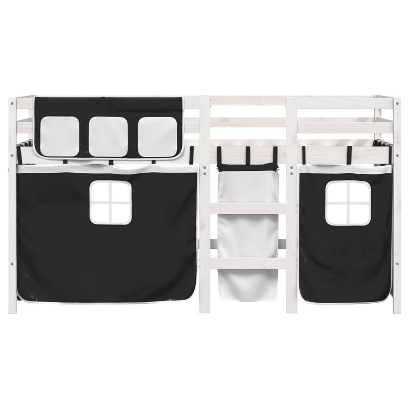 Casa si Gradina - Mobilier - Paturi si accesorii - Paturi - Pat etajat de copii perdele, alb/negru 90x190 cm lemn masiv pin - Infinity.ro