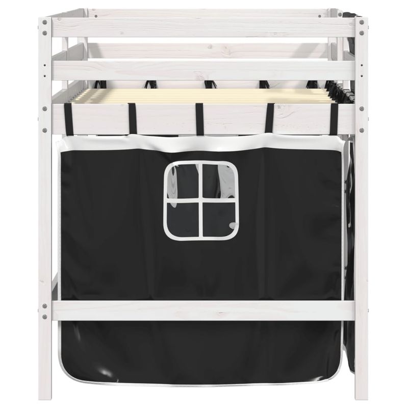 Casa si Gradina - Mobilier - Paturi si accesorii - Paturi - Pat etajat de copii perdele, alb/negru 90x190 cm lemn masiv pin - Infinity.ro