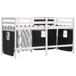 Casa si Gradina - Mobilier - Paturi si accesorii - Paturi - Pat etajat de copii perdele, alb/negru 90x190 cm lemn masiv pin - Infinity.ro