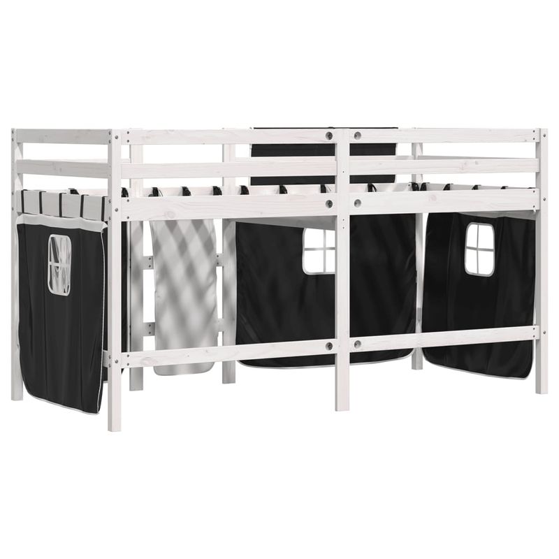 Casa si Gradina - Mobilier - Paturi si accesorii - Paturi - Pat etajat de copii perdele, alb/negru 90x190 cm lemn masiv pin - Infinity.ro