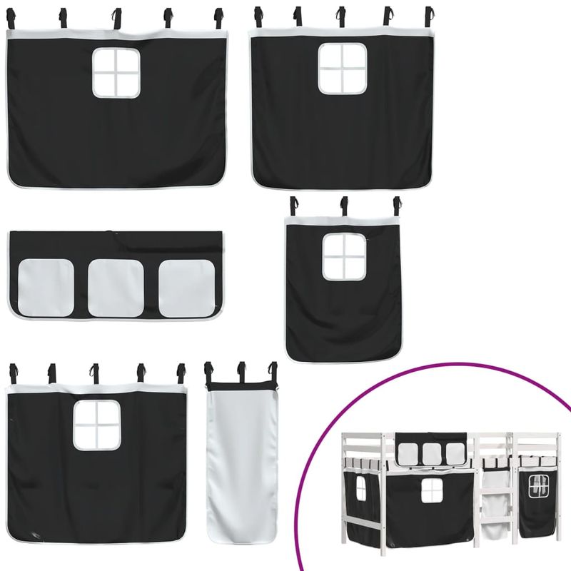 Casa si Gradina - Mobilier - Paturi si accesorii - Paturi - Pat etajat de copii perdele, alb/negru 90x190 cm lemn masiv pin - Infinity.ro