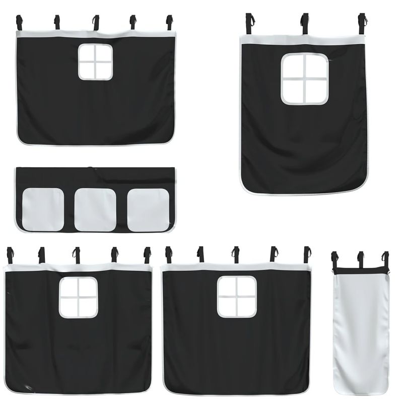 Casa si Gradina - Mobilier - Paturi si accesorii - Paturi - Pat etajat de copii perdele, alb/negru 90x190 cm lemn masiv pin - Infinity.ro