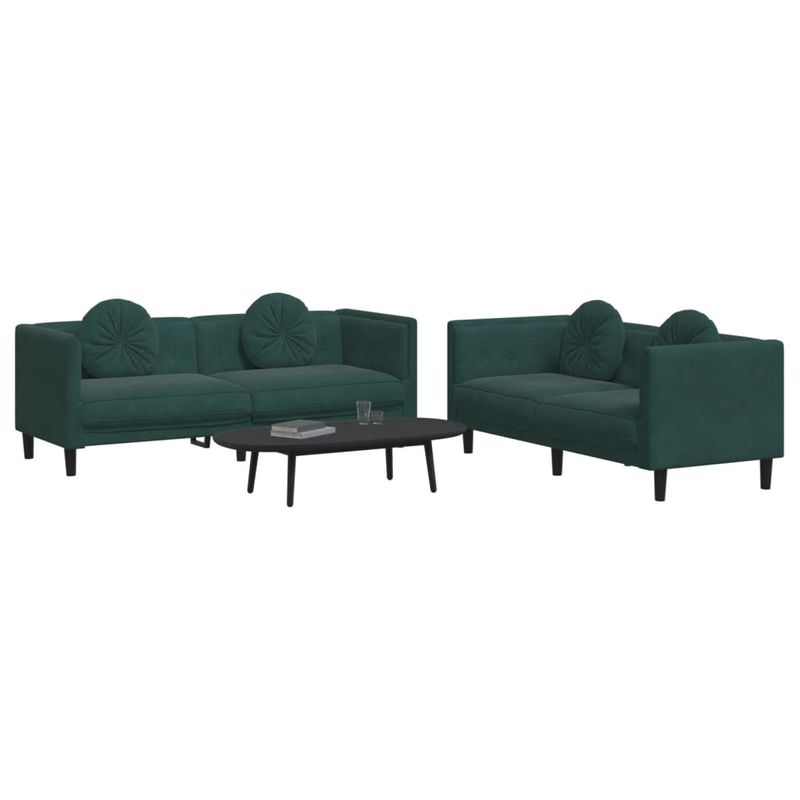 Casa si Gradina - Mobilier - Seturi de mobilier - Seturi living - Set canapea cu perne, 2 piese, verde inchis, catifea - Infinity.ro