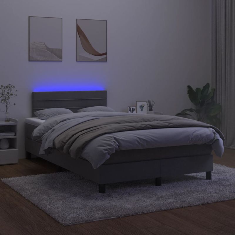 Casa si Gradina - Mobilier - Paturi si accesorii - Paturi - Pat cu arcuri, saltea si LED, gri inchis, 120x190 cm, catifea - Infinity.ro