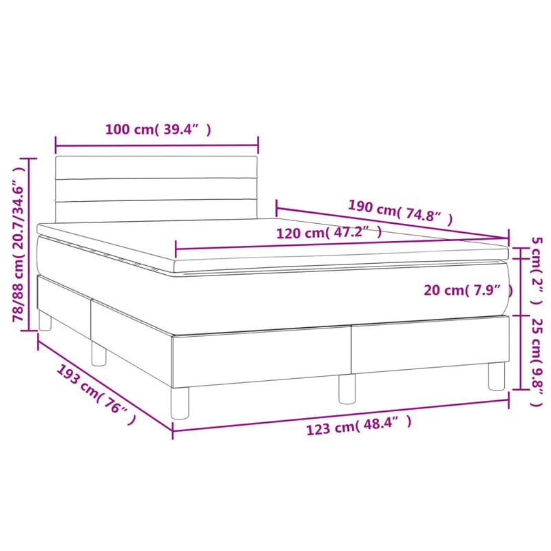 Casa si Gradina - Mobilier - Paturi si accesorii - Paturi - Pat cu arcuri, saltea si LED, gri inchis, 120x190 cm, catifea - Infinity.ro
