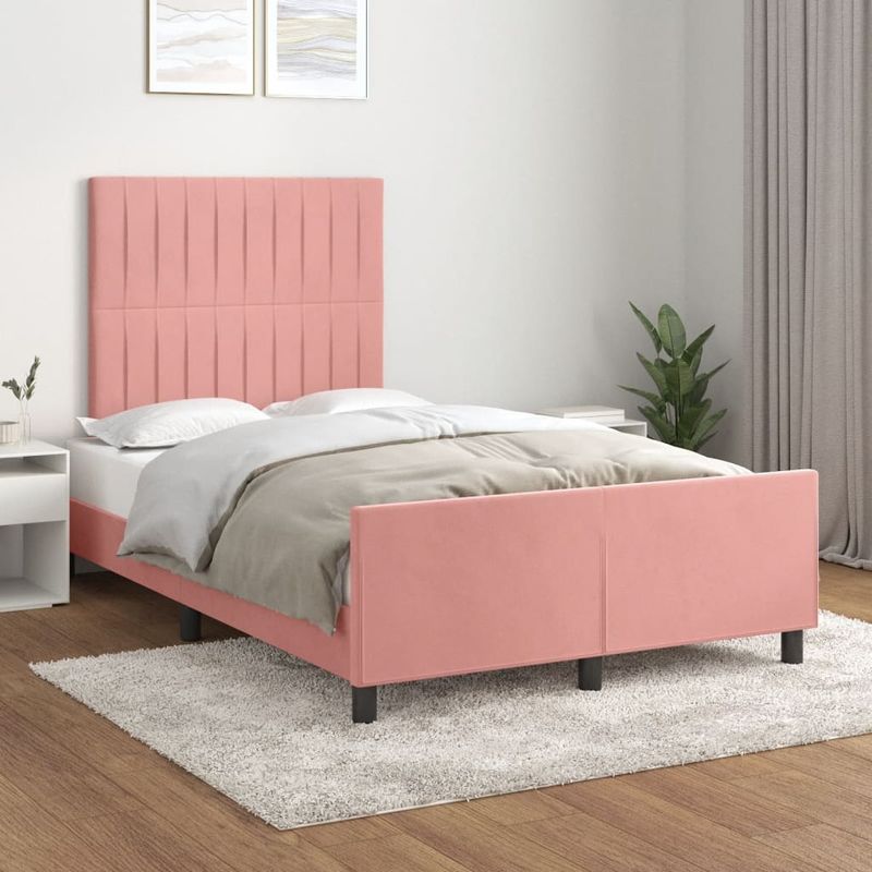 Casa si Gradina - Mobilier - Paturi si accesorii - Paturi - Cadru de pat cu tablie, roz, 120x190 cm, catifea - Infinity.ro