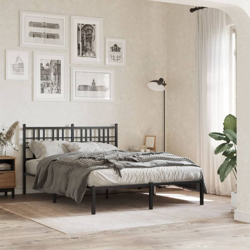 Casa si Gradina - Mobilier - Paturi si accesorii - Paturi - Cadru de pat metalic cu tablie, negru, 140x190 cm - Infinity.ro