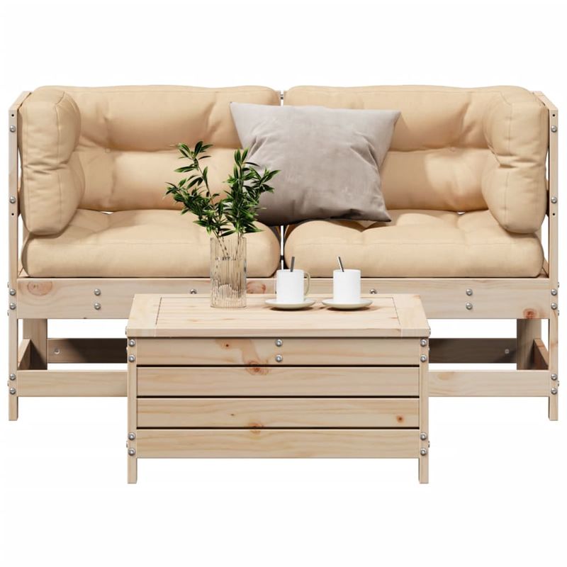 Casa si Gradina - Gradina si terasa - Mobilier exterior - Seturi mobila gradina - Set mobilier gradina cu perne, 3 piese, lemn masiv de pin - Infinity.ro