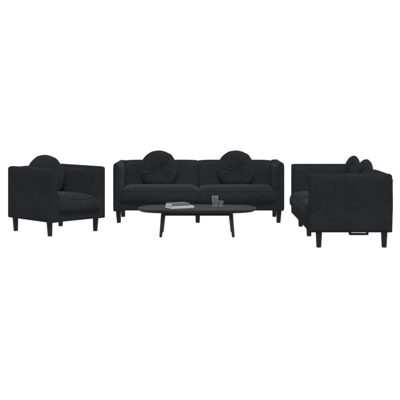 Casa si Gradina - Mobilier - Seturi de mobilier - Seturi living - Set de canapele cu perne, 3 piese, negru, catifea - Infinity.ro