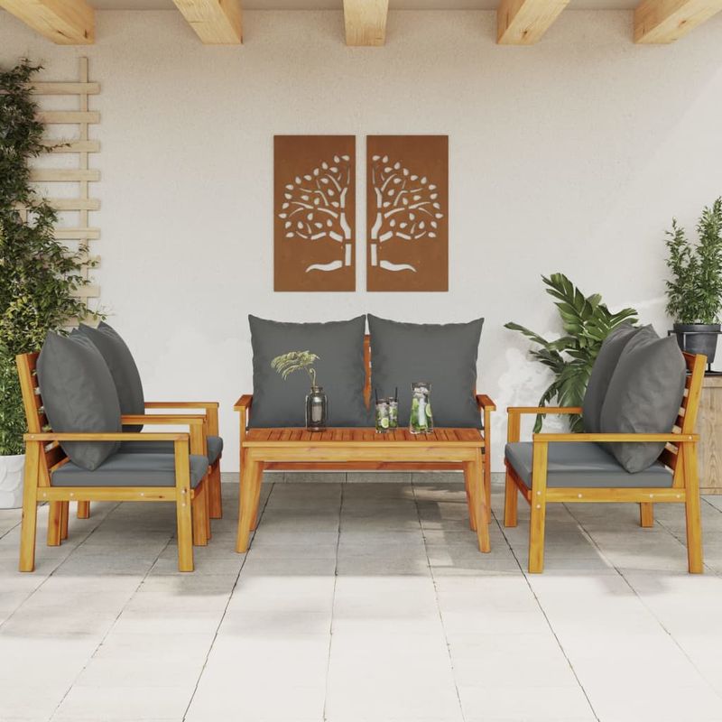 Casa si Gradina - Gradina si terasa - Mobilier exterior - Seturi mobila gradina - Set mobilier de gradina cu perne, 5 buc., lemn masiv acacia - Infinity.ro