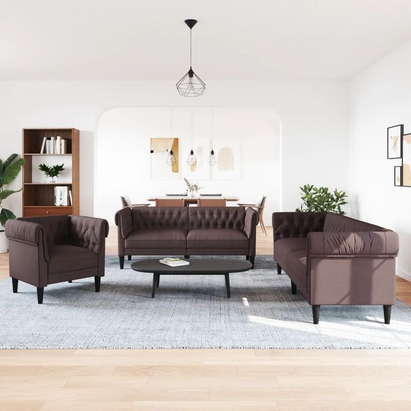 Casa si Gradina - Mobilier - Seturi de mobilier - Seturi living - Set canapele, 3 piese, maro inchis, material textil - Infinity.ro