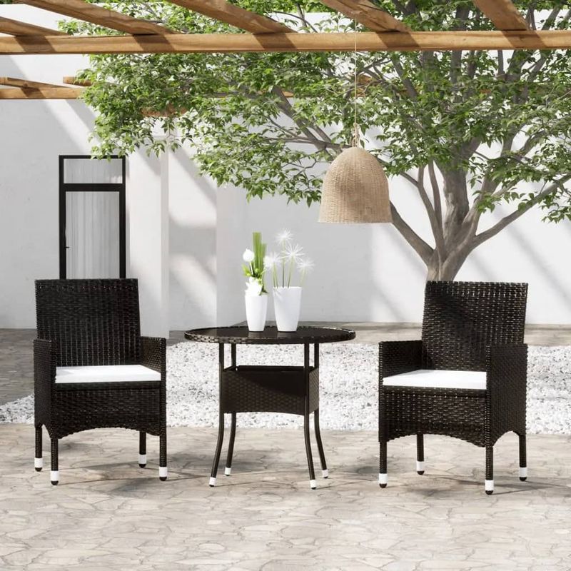 Casa si Gradina - Gradina si terasa - Mobilier exterior - Seturi mobila gradina - Set mobilier bistro gradina 3 piese, negru, poliratan si sticla - Infinity.ro