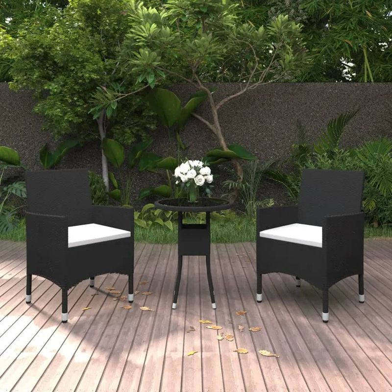 Casa si Gradina - Gradina si terasa - Mobilier exterior - Seturi mobila gradina - Set mobilier bistro gradina 3 piese, negru, poliratan si sticla - Infinity.ro