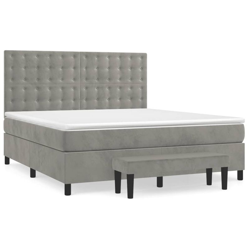 Casa si Gradina - Mobilier - Paturi si accesorii - Paturi - Pat box spring cu saltea, gri deschis, 180x200 cm, catifea - Infinity.ro