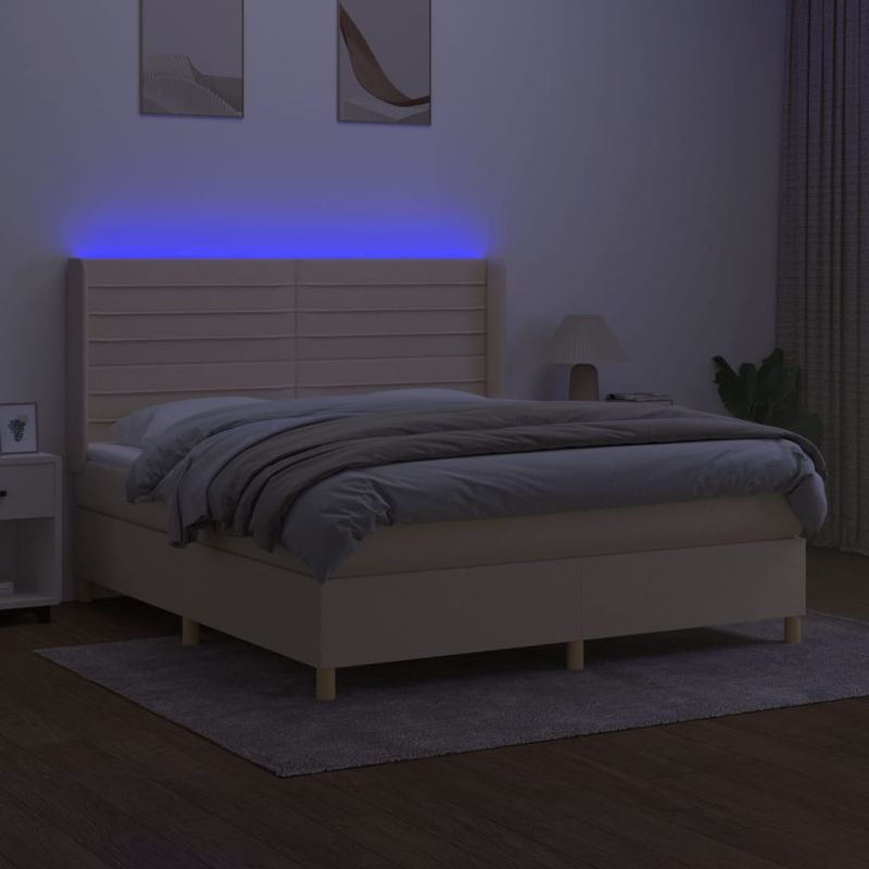 Casa si Gradina - Mobilier - Paturi si accesorii - Paturi - Pat cu arcuri, saltea si LED, crem, 180x200 cm, textil - Infinity.ro