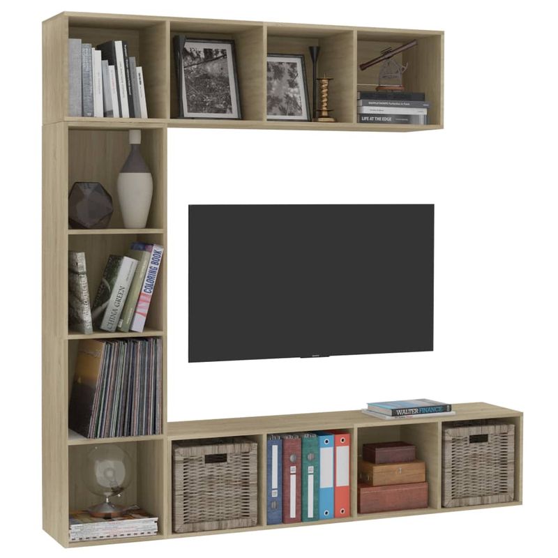 Casa si Gradina - Mobilier - Biblioteci si rafturi - Biblioteci - Dulap carti / TV, 3 piese, stejar Sonoma, 180 x 30 x 180 cm - Infinity.ro