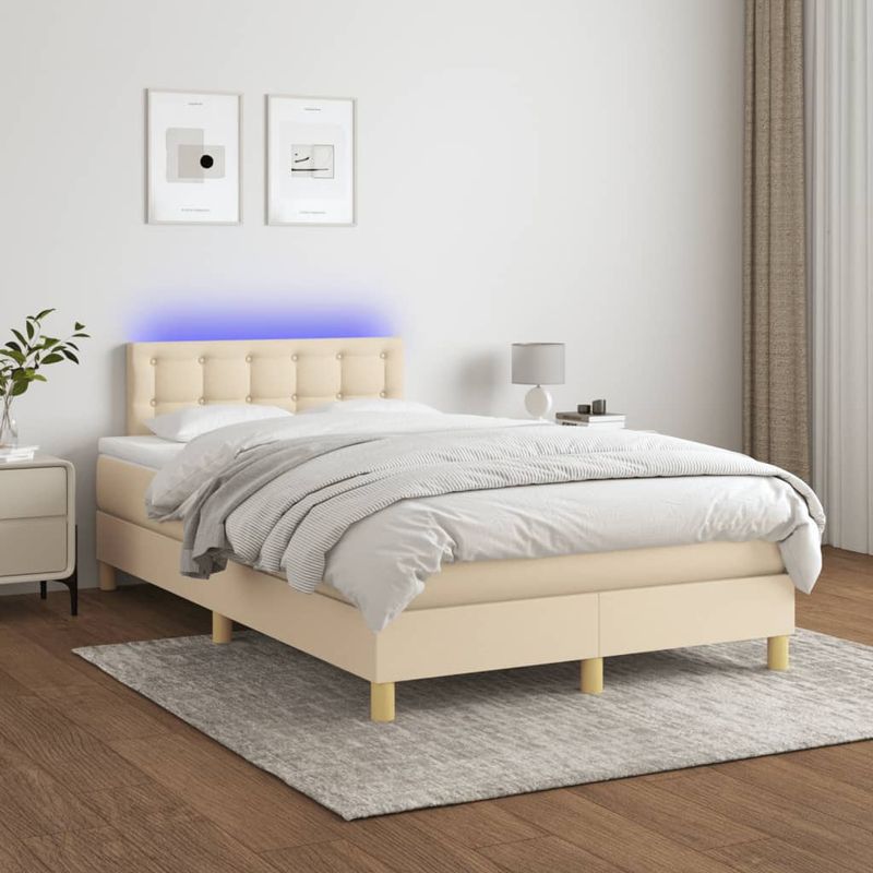 Casa si Gradina - Mobilier - Paturi si accesorii - Paturi - Pat cu arcuri, saltea si LED, crem, 120x190 cm, textil - Infinity.ro