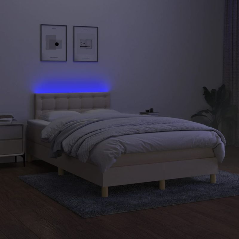 Casa si Gradina - Mobilier - Paturi si accesorii - Paturi - Pat cu arcuri, saltea si LED, crem, 120x190 cm, textil - Infinity.ro