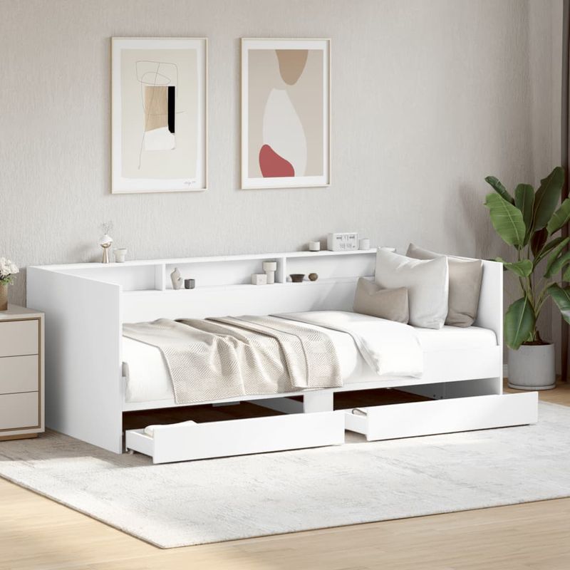 Casa si Gradina - Mobilier - Paturi si accesorii - Paturi - Cadru pat de zi cu sertare, alb, 75x190 cm, lemn prelucrat - Infinity.ro