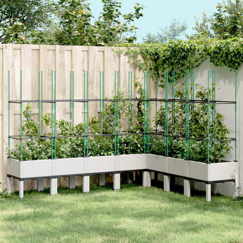 Casa si Gradina - Gradinarit si plante - Plante si ghivece - Ghivece si suporturi - Jardiniera de gradina cu spalier, alb, 200x160x142,5 cm PP - Infinity.ro