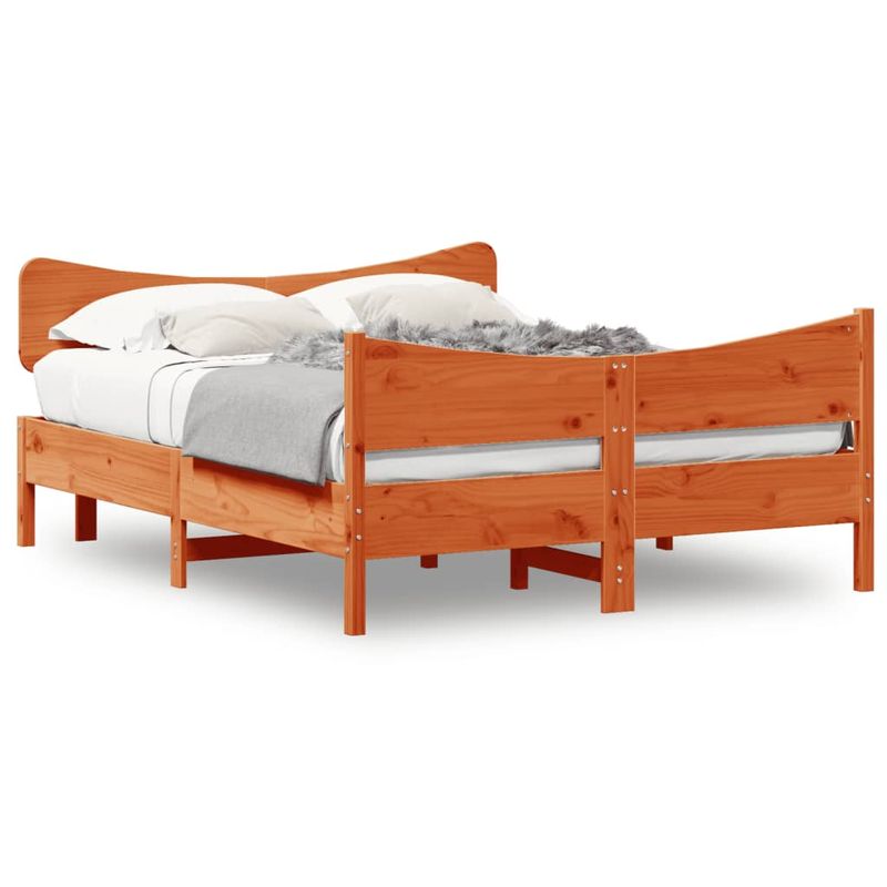 Casa si Gradina - Mobilier - Paturi si accesorii - Paturi - Cadru de pat cu tablie, maro ceruit, 140x190 cm, lemn masiv pin - Infinity.ro