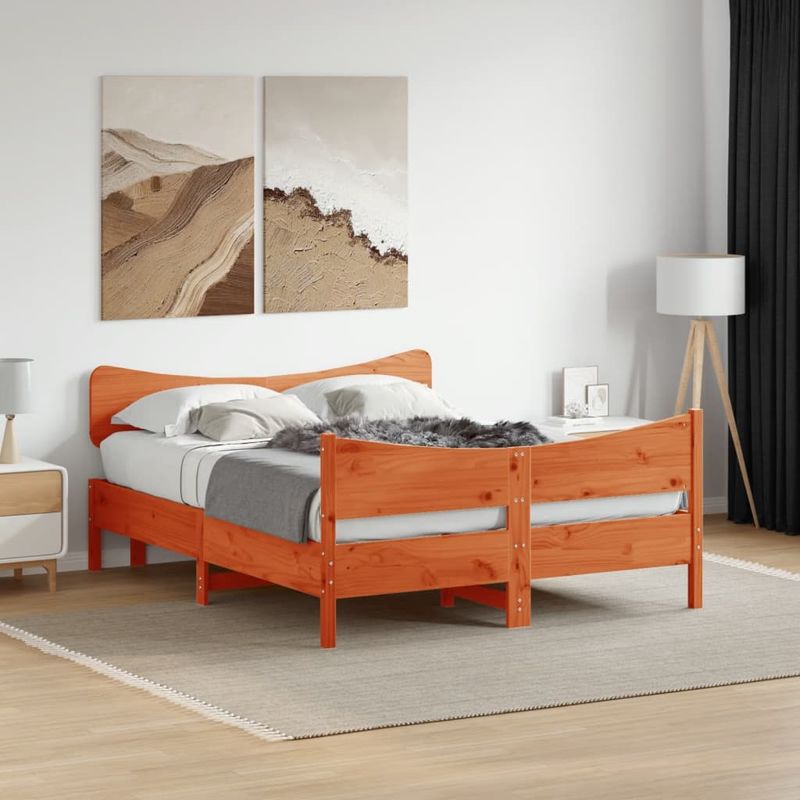 Casa si Gradina - Mobilier - Paturi si accesorii - Paturi - Cadru de pat cu tablie, maro ceruit, 140x190 cm, lemn masiv pin - Infinity.ro