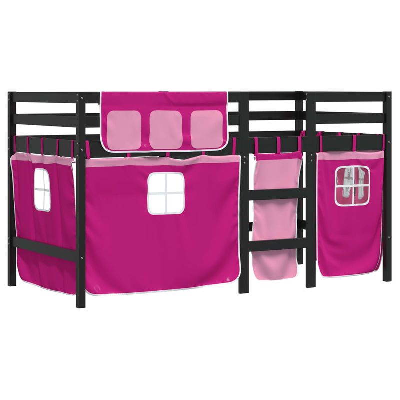 Casa si Gradina - Mobilier - Paturi si accesorii - Paturi - Pat etajat de copii cu perdele, roz, 80x200 cm, lemn masiv pin - Infinity.ro