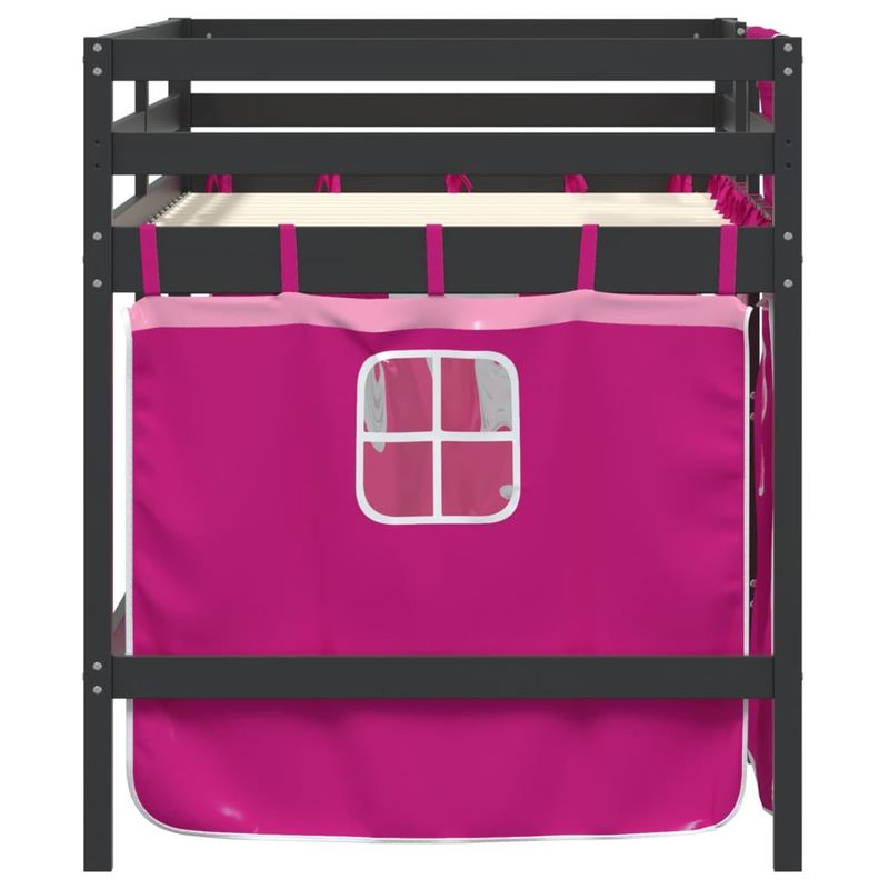 Casa si Gradina - Mobilier - Paturi si accesorii - Paturi - Pat etajat de copii cu perdele, roz, 80x200 cm, lemn masiv pin - Infinity.ro
