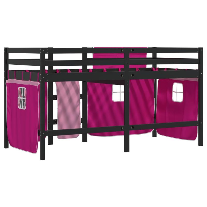 Casa si Gradina - Mobilier - Paturi si accesorii - Paturi - Pat etajat de copii cu perdele, roz, 80x200 cm, lemn masiv pin - Infinity.ro