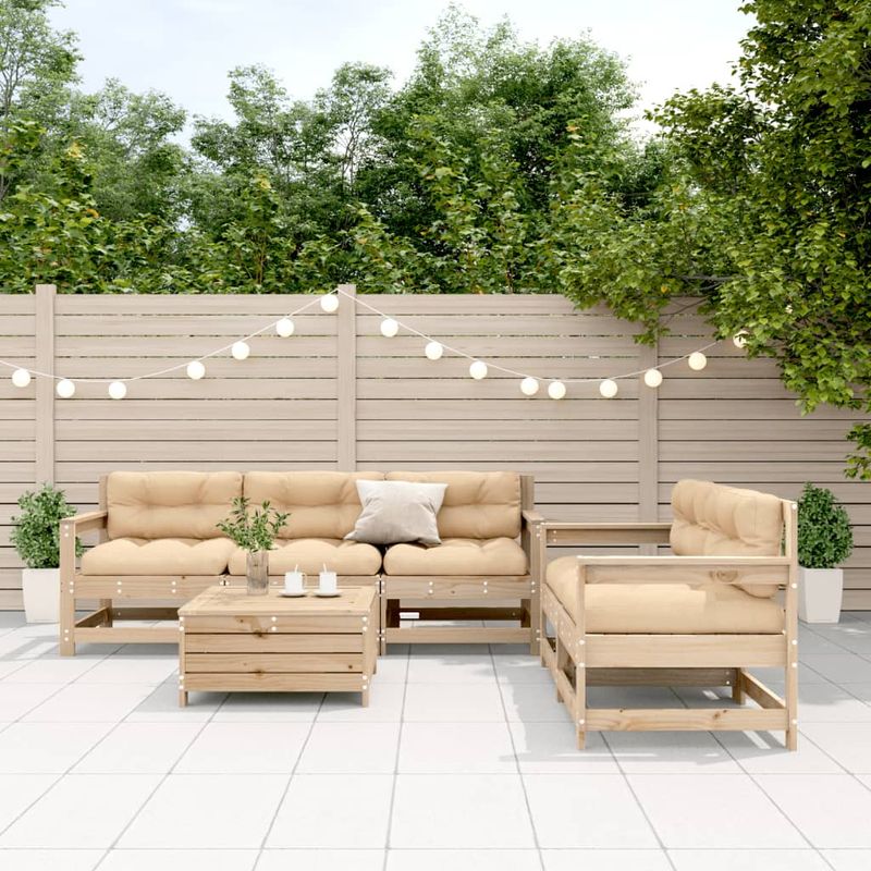 Casa si Gradina - Gradina si terasa - Mobilier exterior - Seturi mobila gradina - Set mobilier de gradina cu perne, 6 piese, lemn masiv de pin - Infinity.ro