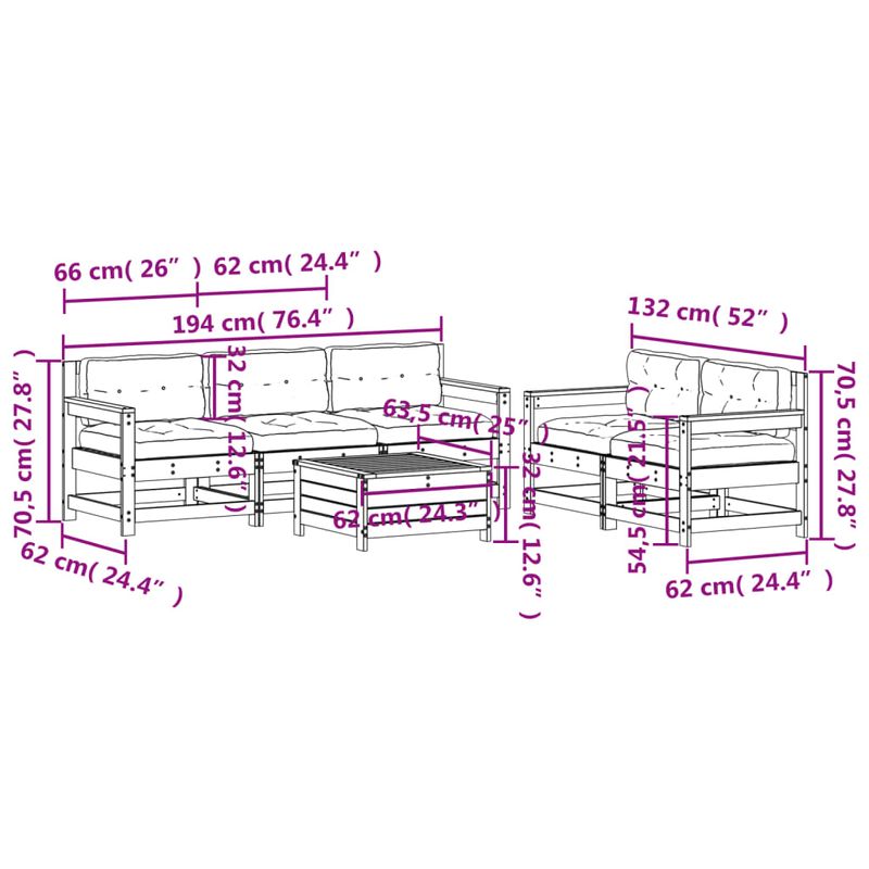 Casa si Gradina - Gradina si terasa - Mobilier exterior - Seturi mobila gradina - Set mobilier de gradina cu perne, 6 piese, lemn masiv de pin - Infinity.ro