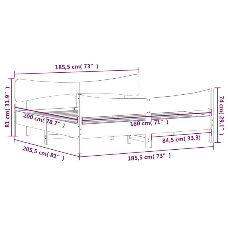 Casa si Gradina - Mobilier - Paturi si accesorii - Paturi - Cadru de pat cu tablie, maro ceruit, 180x200 cm, lemn masiv pin - Infinity.ro