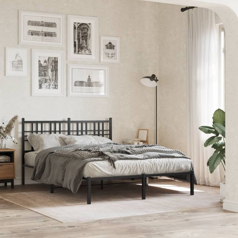 Casa si Gradina - Mobilier - Paturi si accesorii - Paturi - Cadru de pat metalic cu tablie, negru, 140x200 cm - Infinity.ro
