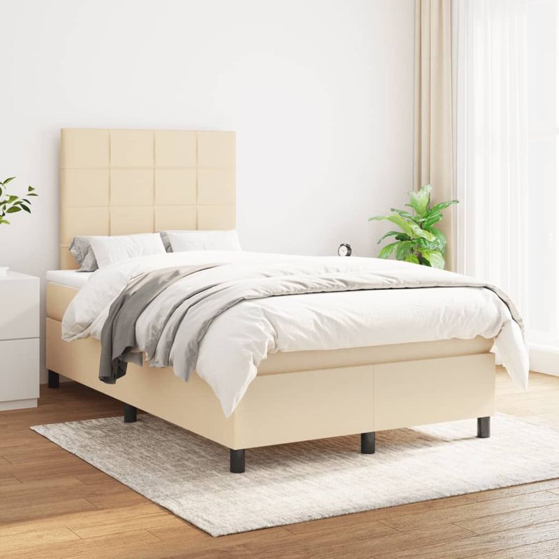 Casa si Gradina - Mobilier - Paturi si accesorii - Paturi - Pat continental cu saltea, crem, 120x190 cm, textil - Infinity.ro